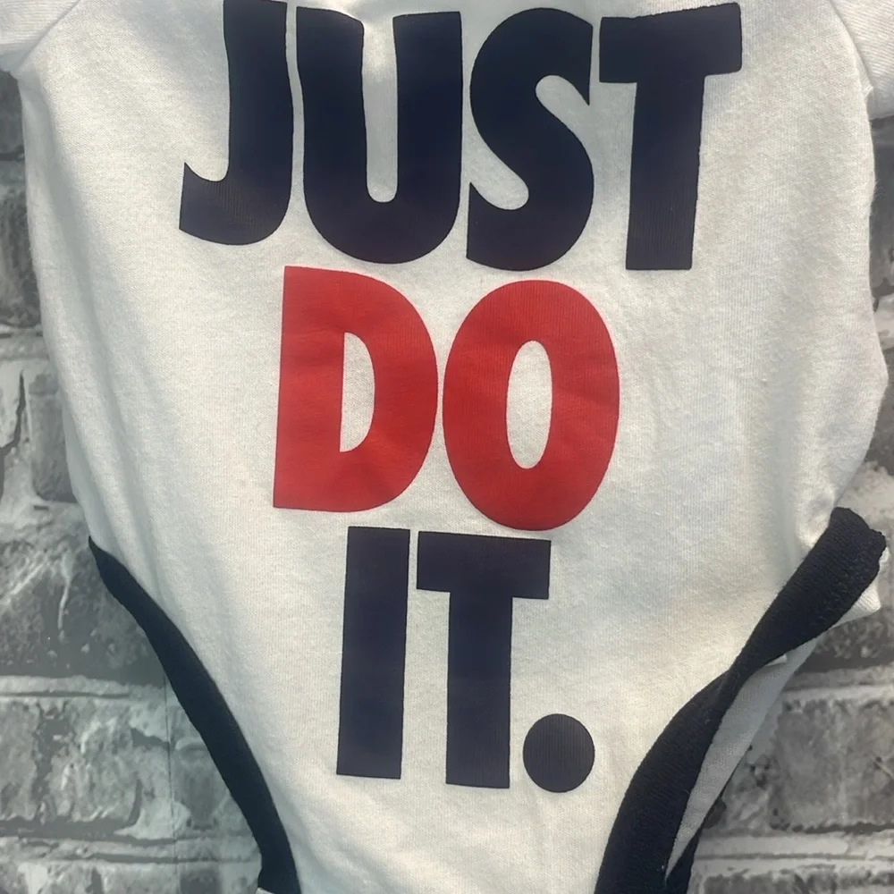 Nike White and Black 'Just‎ Do It' Baby onesie